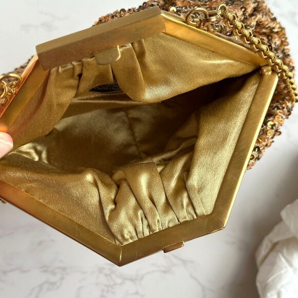 Vintage Mary Norton Zelda Bag, Gold Sequin Evening Clutch, Chain Strap Purse - Picture 9 of 9